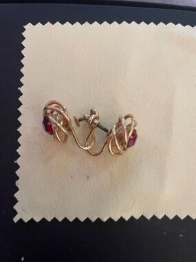 Gold-Tone Wire Wrapped Screw Back Earrings with Pink Gemstones